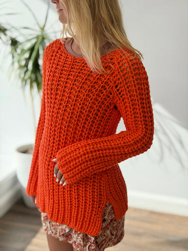 Calypso St Barth Bright Orange Chunky Knit Sweater, Small