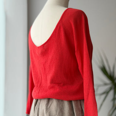 Shaina Mote Cotton Blend Knit Red Scoop Neck Top, Large