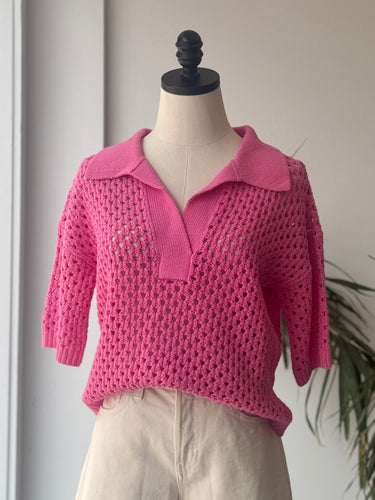 Eleven Six Nina Pink Polo Knit Top, XS/S