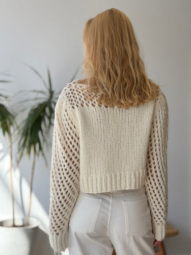 Love Shack Fancy NWT Larson Crop Sweater in Antique White, Large
