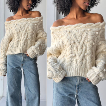 Love Shack Fancy Galiona Cable Knit Sweater, Large