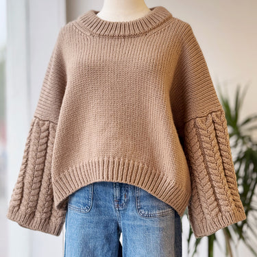 I Love Mr Mittens Braided Sleeve Crewneck Sweater, Small