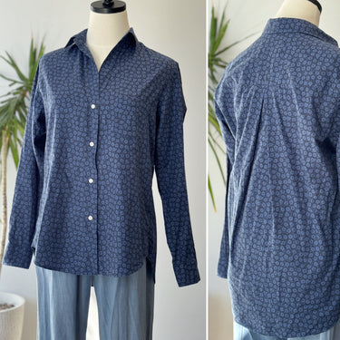 Grayson Floral Blue Cotton Button Down Top , 1 / XSmall