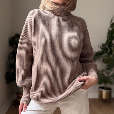 Apiece Apart Oat Oversized Ribbed Turtleneck Sweater, Medium