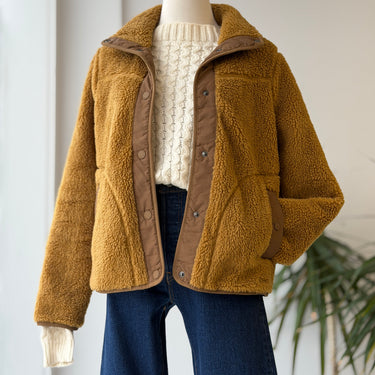 LL Bean Camel Teddy Snap Bomber Jacket, Small