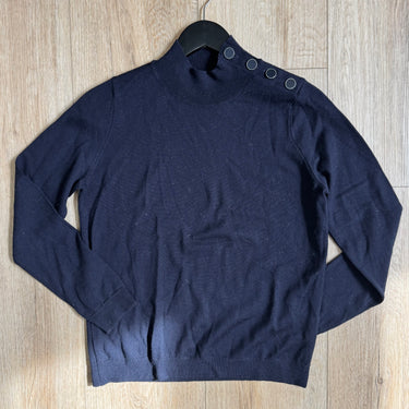 Sezane Navy Wool Button Shoulder Sweater, Medium