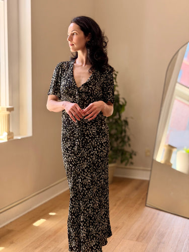Reformation Black Floral Tie Front Dress, 6