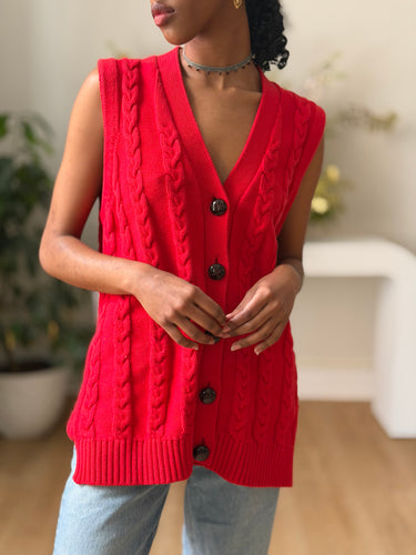 GANNI Red Cable Knit Vest, Small