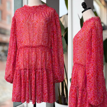 La Ligne Magenta Sheer Long Sleeve Mini Dress, XSmall