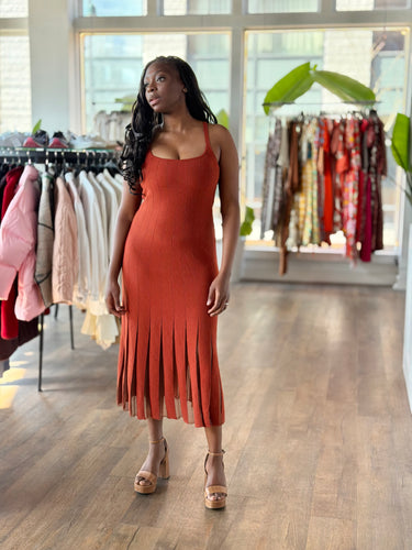 Caroline Constas Rust Knit Sheer Detail Dress, Medium