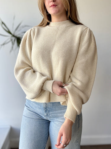 Eleven Six Cream Baby Alpaca Puff Sleeve Sweater, Medium