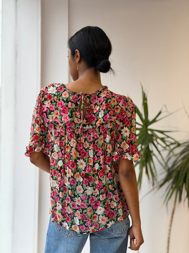 Sezane Watercolor Floral Sheer Blouse, 36/4
