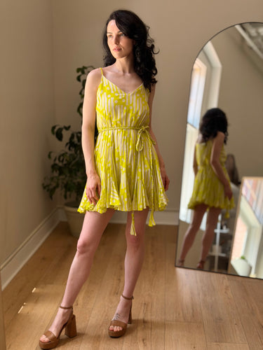Rhode Neon Pattern Swing Skirt Mini Dress, XSmall