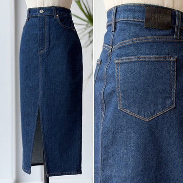 Paige Dark Wash Denim Midi Skirt, 27