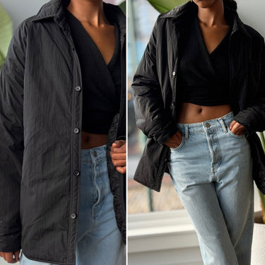 ET T/GRE Padded Shirt Jacket in Black, Small