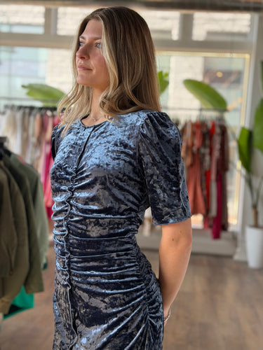 Sea NY NWT Blue Velvet Ruffle Dress, Medium