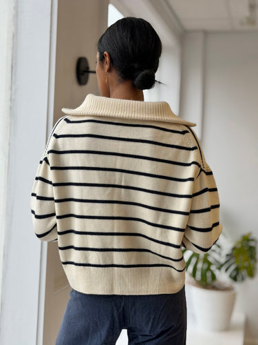 La Ligne  1/4 Zip 100% Wool Striped Sweater, XSmall