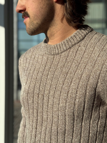 LL Bean Oat Lambswool Ribbed Knit Sweater, Men's Medium
