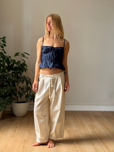 Deiji Studios Ecru Pleated Trouser Pants, Medium