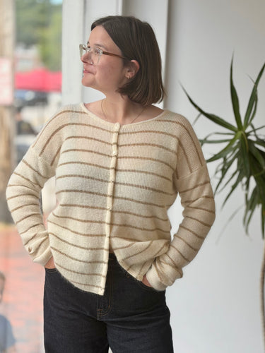 Sezane Gaspard Cream & Gold Stripe Cardigan, Medium