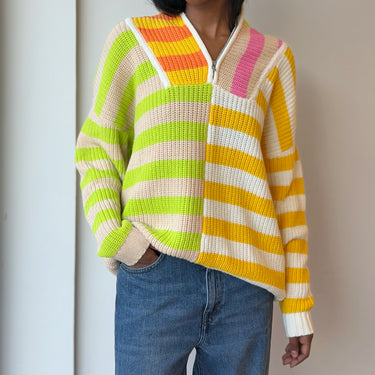 Staud Hampton Oversized Cabana Stripe Sweater, XXSmall