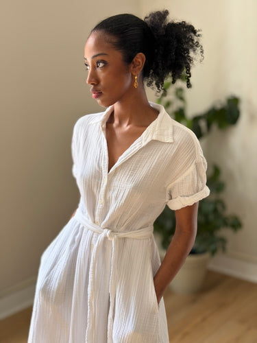 Xirena White Gauzy Midi Dress, Small