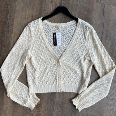 Love Shack Fancy Ecru Heart Eyelet Cardigan- AS IS , Large