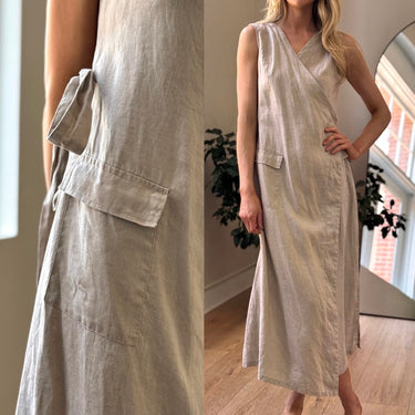 Luxmii Greige Linen Wrap Dress, Medium