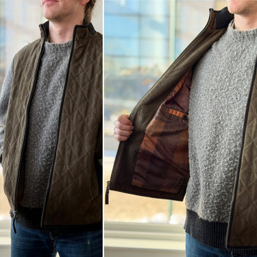 Madison Creek Ridgeland Quilted Goat Suede Leather Vest -retail $530, Men's Medium