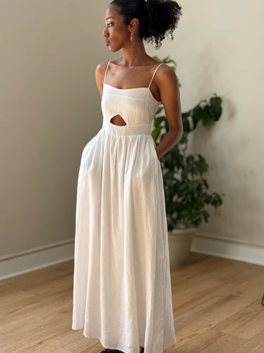 Dissh Ivory Linen Cut Out Midi Dress, US 2