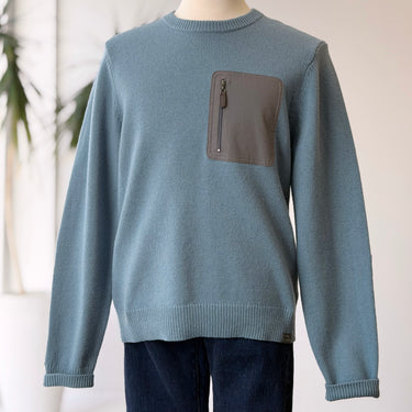 LL Bean Merino Wool Blue & Gray Patch Sweater, Men's Medium