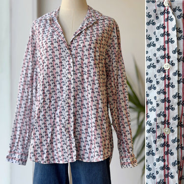 Grayson  Bike Print Striped Button Down Shirt , 5 / XLarge