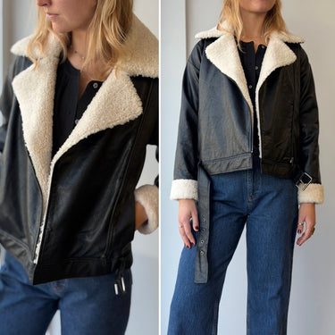 12th Tribe Faux Leather Sherpa Moto Jacket, XSmall