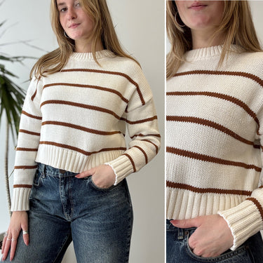 Jenni Kayne Chloe Ivory & Nutmeg Stripe Sweater, XSmall