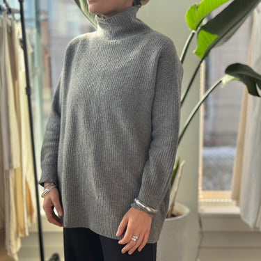 Demylee Grey Soft Wool Mock Neck Sweater, Small