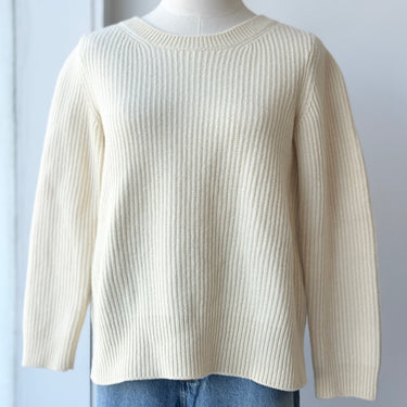 Cuyana Bateau Cream Wool Cashmere Rib Sweater, XSmall