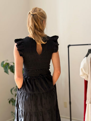Cleobella Black Smocked Eyelet Dress, Small