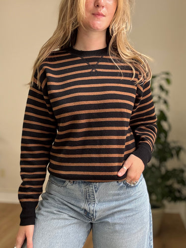 Everlane Camel and Black Striped Crewneck Sweater, Small