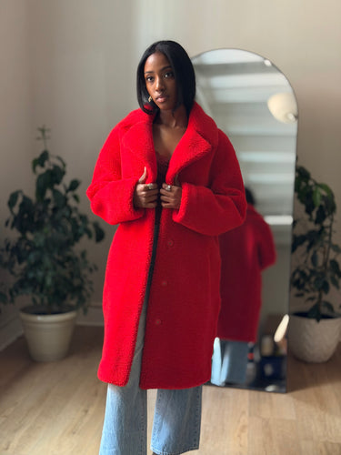 Stand Studio Camille Cocoon Coat in Red, Fits Large