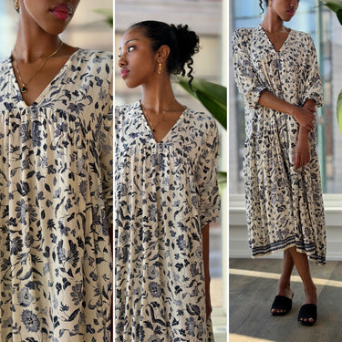 Natalie Martin Cream & Blue Floral Midi Dress, XSmall