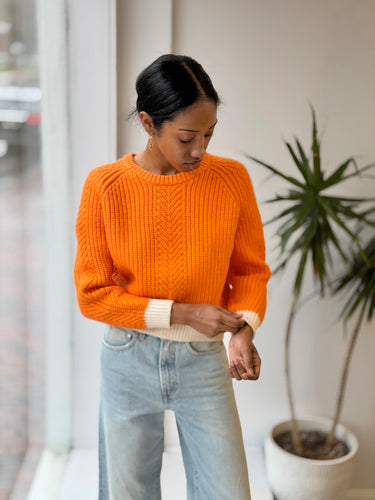 Tory Sport Orange Wool Crop Sweater, XSmall