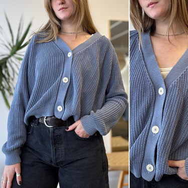 L'Envers Blue Cotton Knit Cocoon Cardigan, Medium