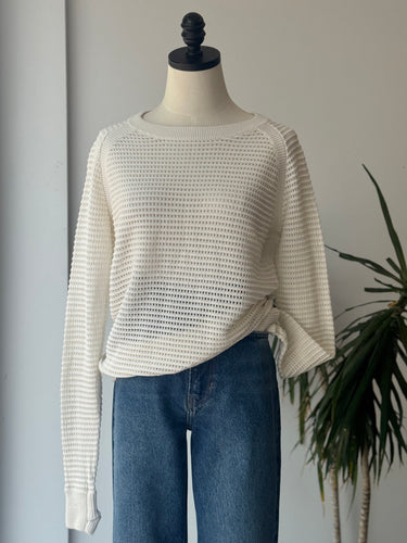 Lululemon White Eyelet Knit Sweater, Small