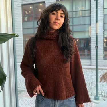 Caron Callahan Brown Teddy Turtleneck Sweater, Large