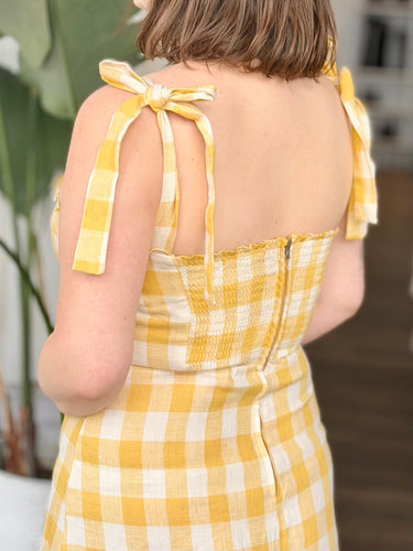 Reformation Yellow Plaid Linen Desiree Dress, 8