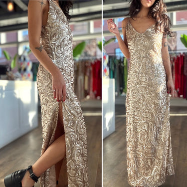 Anine Bing Champagne Sequin Gown, Small Haberdashery Resale Clothing Co. Anine Bing Champagne Sequin Gown, Small Haberdashery Resale Clothing Co.