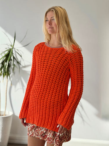 Calypso St Barth Bright Orange Chunky Knit Sweater, Small
