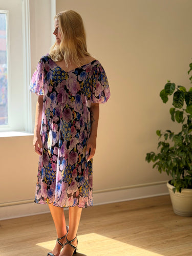 Ganni Pleated Georgette Puff Sleeve Dress, 36