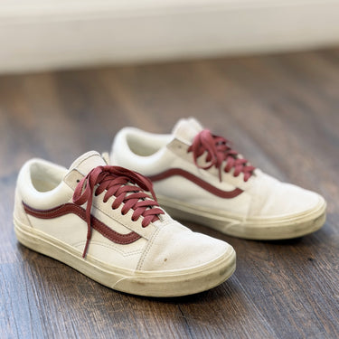 Vans Cream & Burgundy Suede Sneakers, 9.5
