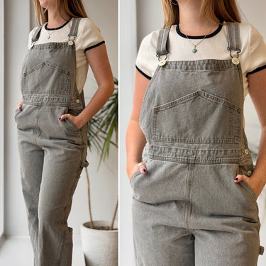 Jesse Kamm Gray Utility Overalls with Raw Hem, Medium